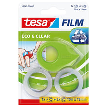 Mini-dérouleur tesafilm + 2 rouleaux Eco Clear, vert
