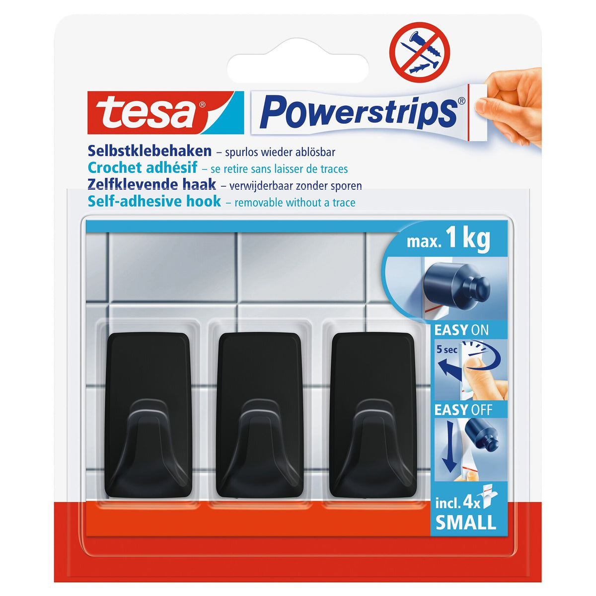 tesa Powerstrips Haken S Eckig schwarz