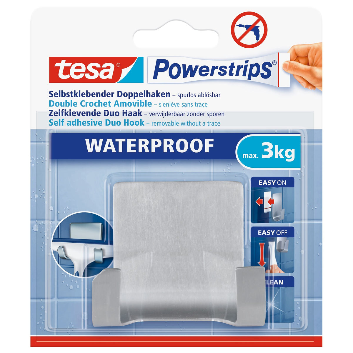 tesa Powerstrips Waterproof Duohaken Zoom, Metall, weiß