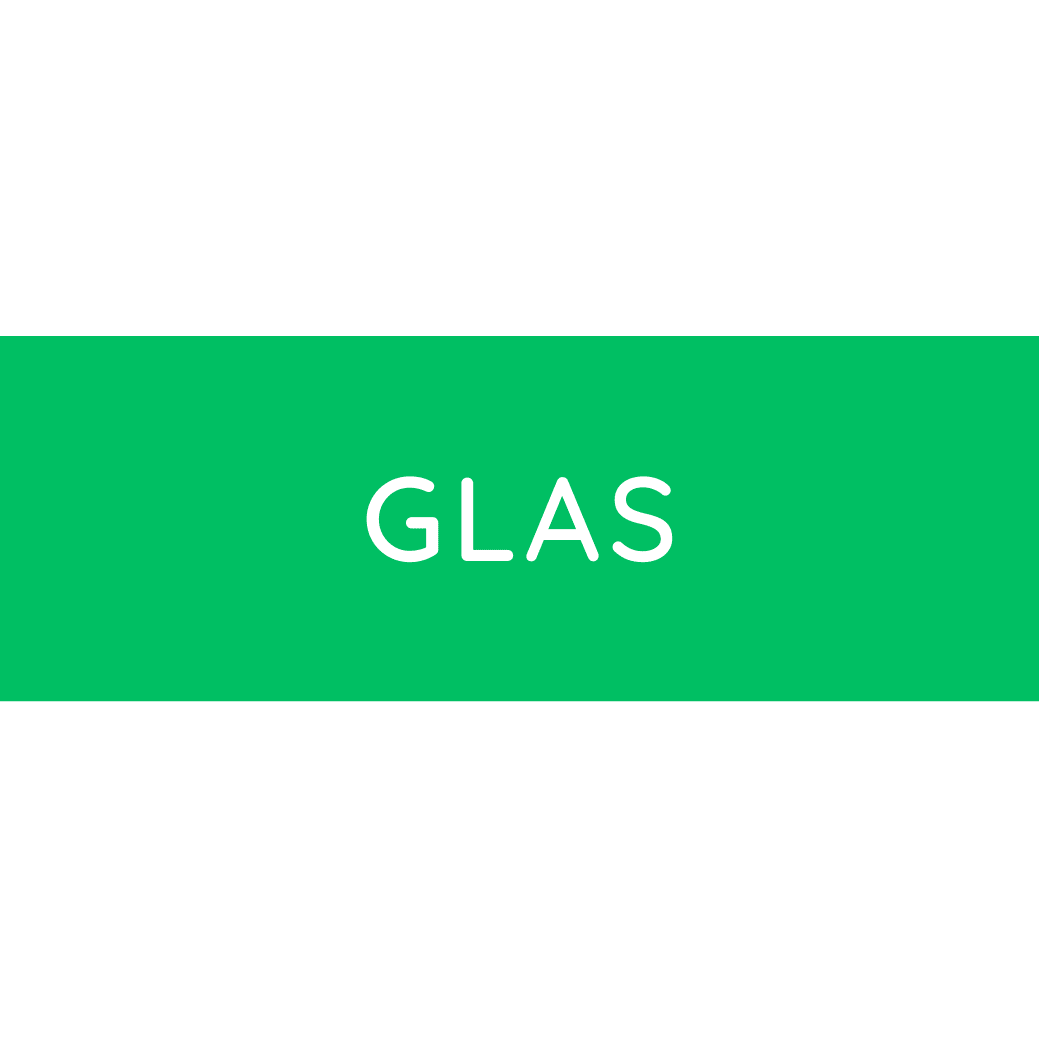 Le grand autocollant coloré Novocal pour matières recyclables, avec le texte : Verre (Vert) montre "VERRE" en lettres majuscules blanches sur un fond vert vif - idéal comme autocollant pour déchets de verre afin de soutenir le tri des déchets de verre. L'emballage contient 1 pièce.