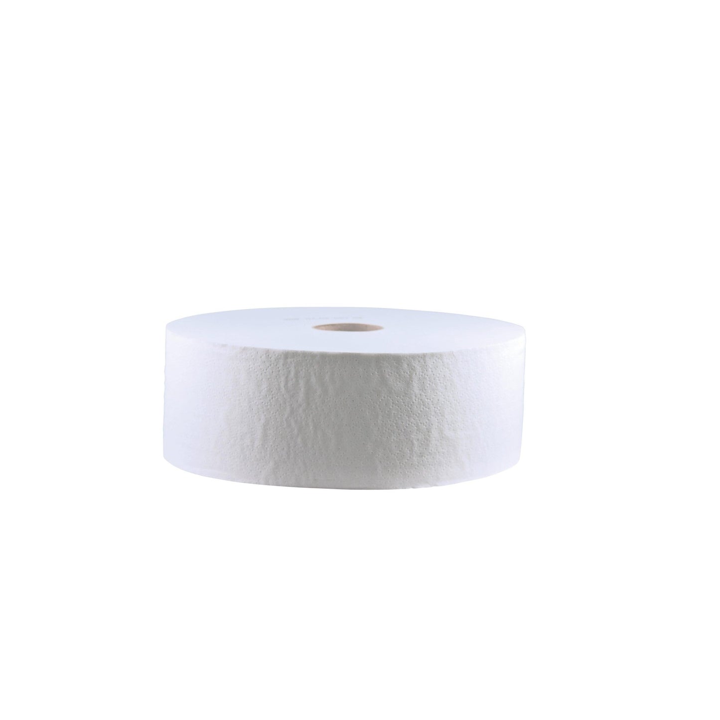 Un rouleau de papier toilette recyclé CWS, perforé, blanc, 2 couches | Carton (6 rouleaux) de CWS est représenté de côté sur un fond blanc simple.