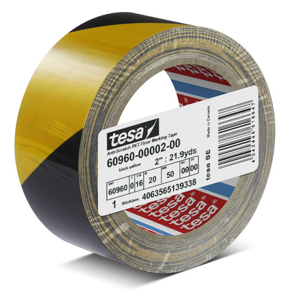 tesa 60960 kratzfestes PET Bodenmarkierungsband, 20 m x 50 mm schwarz-gelb