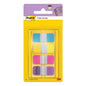 Un paquet de 3M Post-it® Index Strong Onglets de classement, Mini (15,8 mm x 38,1 mm), contient 40 onglets de classement colorés (bleu, violet, rose, jaune) dans un distributeur pour une organisation efficace des documents. De 3M Deutschland GmbH.