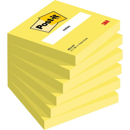 Une pile de huit notes Post-it® jaunes (76 mm x 76 mm, 100 feuilles/bloc, 100% PEFC) de la 3M Deutschland GmbH est disposée en diagonale, avec "Notes" sur le bloc supérieur et le logo 3M dans le coin inférieur droit.