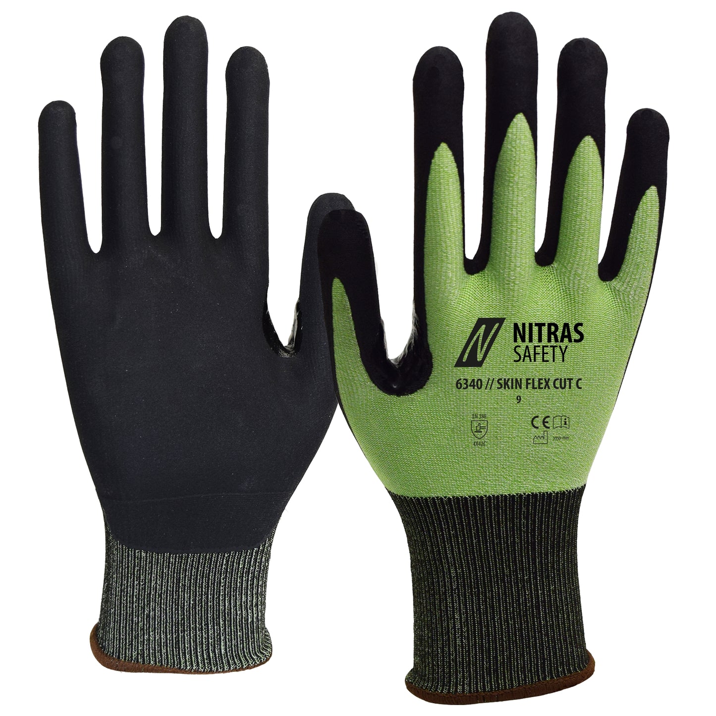 NITRAS SKIN FLEX CUT C, gants de protection contre les coupures, vert / noir