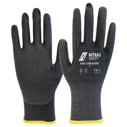 NITRAS ESD 3D CUT C, gants de protection contre les coupures, anthracite / noir