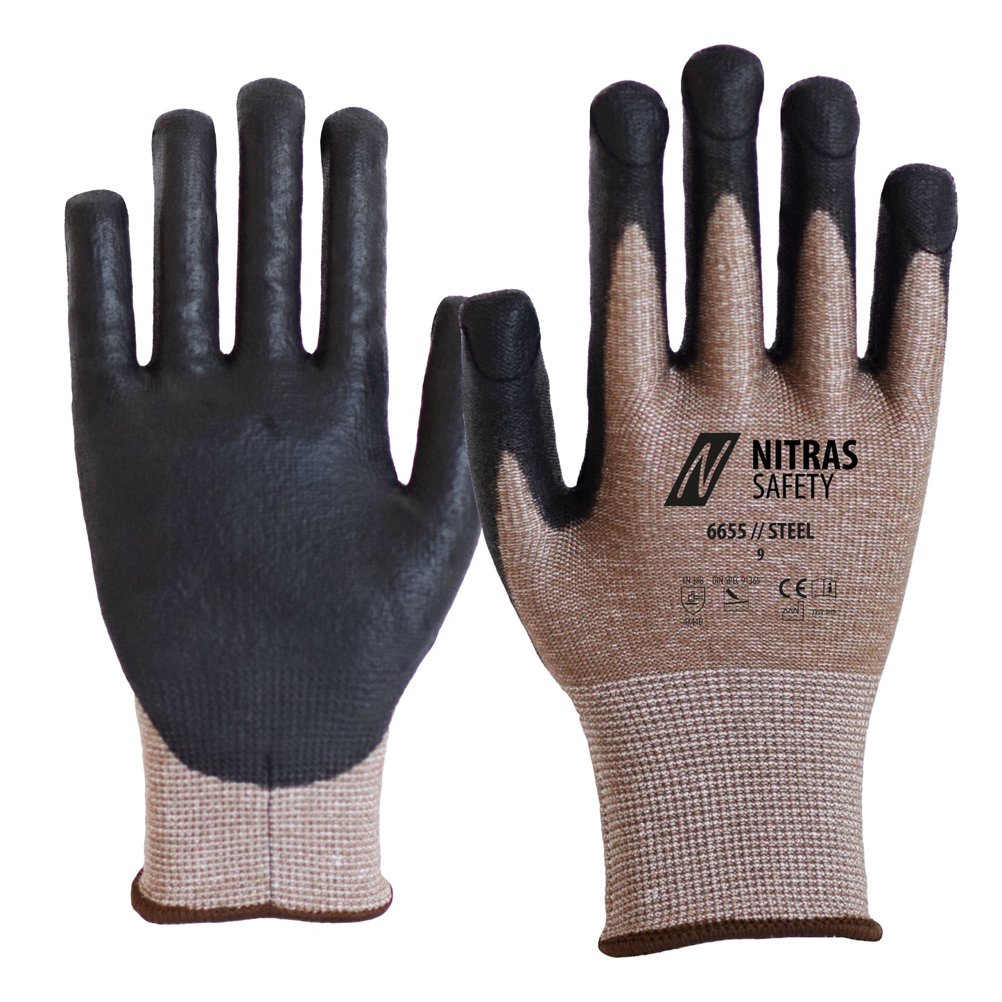 NITRAS STEEL, gants de protection contre les coups de couteau, marron / noir