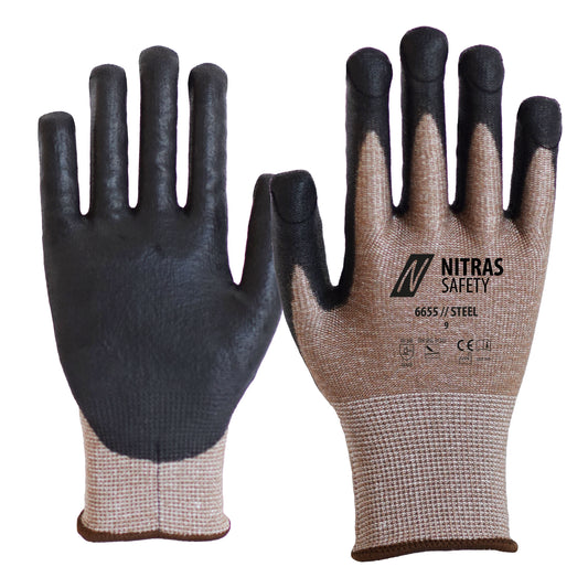 NITRAS STEEL, gants de protection contre les coups de couteau, marron / noir