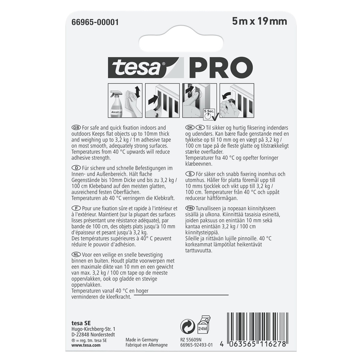 tesa PRO 66965 Mounting Transparent 5 m x 19 mm