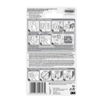 Les bandes Command™ 17021B, imperméables (taille M, 10/paquet) de 3M Deutschland GmbH disposent d'instructions d'utilisation illustrées, de consignes de sécurité, de texte multilingue, de code-barres et du logo 3M - idéal pour une fixation sans perçage dans la salle de bain.