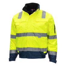 NITRAS MOTION TEX VIZ PLUS, veste pilote haute visibilité, jaune fluo / bleu marine