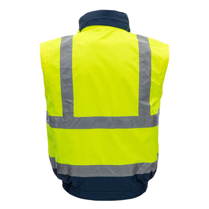 NITRAS MOTION TEX VIZ PLUS, veste pilote haute visibilité, jaune fluo / bleu marine