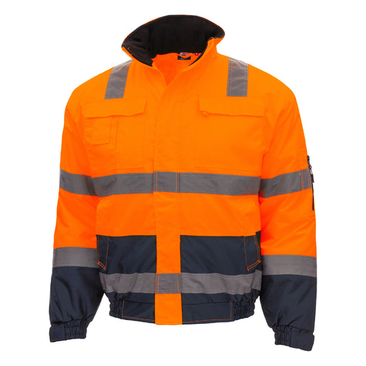 NITRAS MOTION TEX VIZ, veste pilote haute visibilité, orange fluo/bleu marine