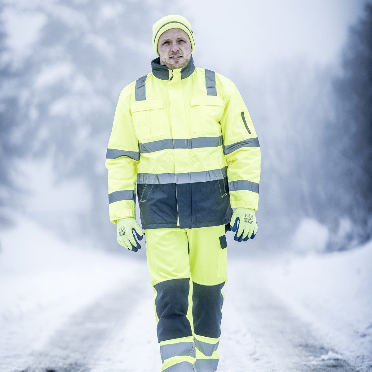 NITRAS MOTION TEX VIZ, parka haute visibilité, jaune fluo/bleu marine