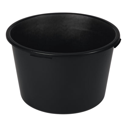 Der Nölle Profi Brush Mörtelkasten Kunststoff schwarz von Nölle Profi Brush Bürsten- & Pinseltechnik e.K. ist ein großer, runder schwarzer Becher mit zwei seitlichen Griffen - von oben auf weiß gesehen - perfekt als Baustellen Zubehör.