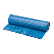 Un sac poubelle partiellement déroulé Nölle Profi Brush Standard, 120 litres, 40 my, bleu de Nölle Profi Brush Bürsten- & Pinseltechnik e.K. repose sur une surface blanche.
