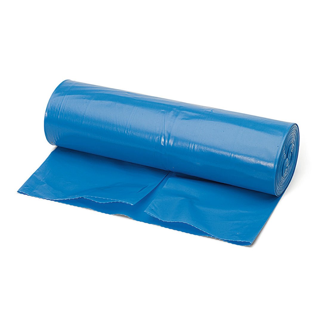 Un sac poubelle Nölle Profi Brush bleu extra résistant, 120 litres (70 my), de Nölle Profi Brush Bürsten- & Pinseltechnik e.K., avec une partie du sac poubelle déroulée et posée à plat sur fond blanc.