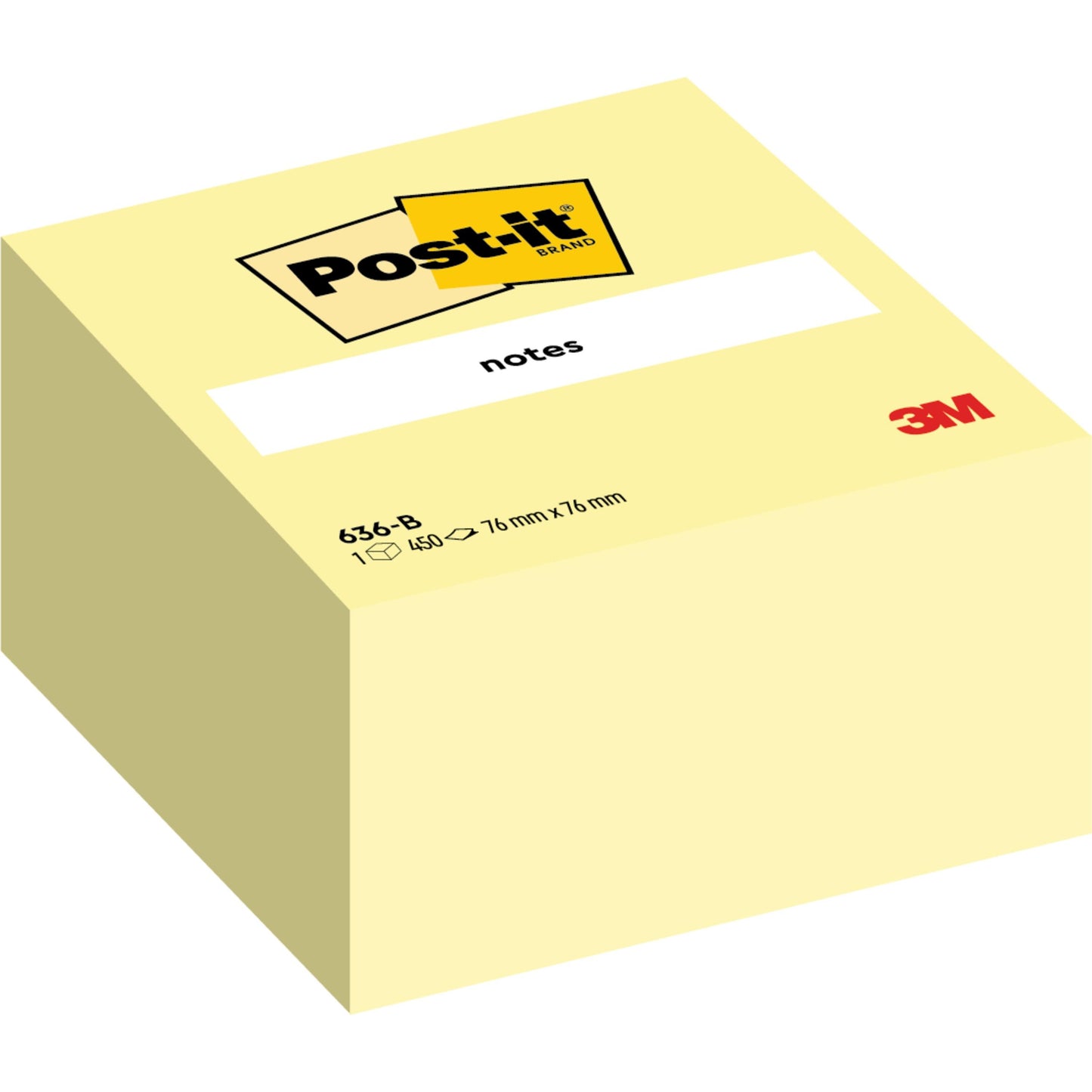 Der Post-it® Notes Würfel 636-B von 3M Deutschland ist ein selbstklebender Notizblock (Gelb, 76 x 76 mm, 450 Blatt) mit deutlichem "notes"-Aufdruck auf dem Deckblatt, PEFC-zertifiziert und mit Post-it Logo versehen.