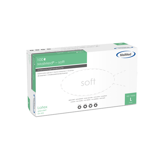 Gants d'examen MaiMed-soft en latex, non stériles, poudrés, 100 pièces/boîte