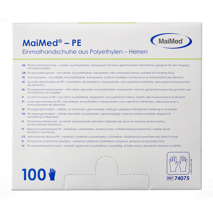 Gants jetables MaiMed-PE en PE, non stériles, 100 pièces/boîte