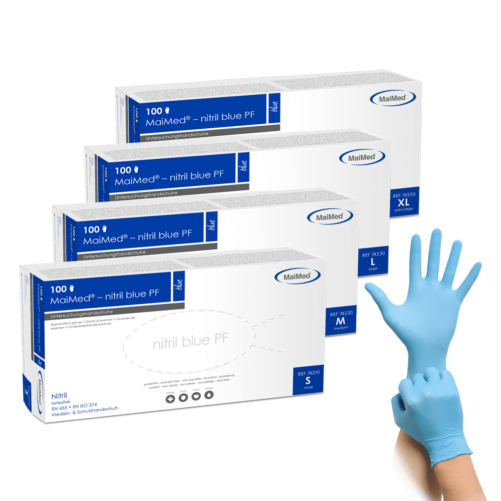 MaiMed-bleu nitrile PF Bleu, non stérile, poudre. Gants sans latex 100 pièces/boîte