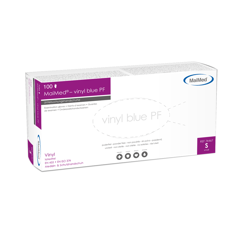 MaiMed-vinyl blue PF, gants d'examen en vinyle non stériles et non poudrés 100 pièces/boîte