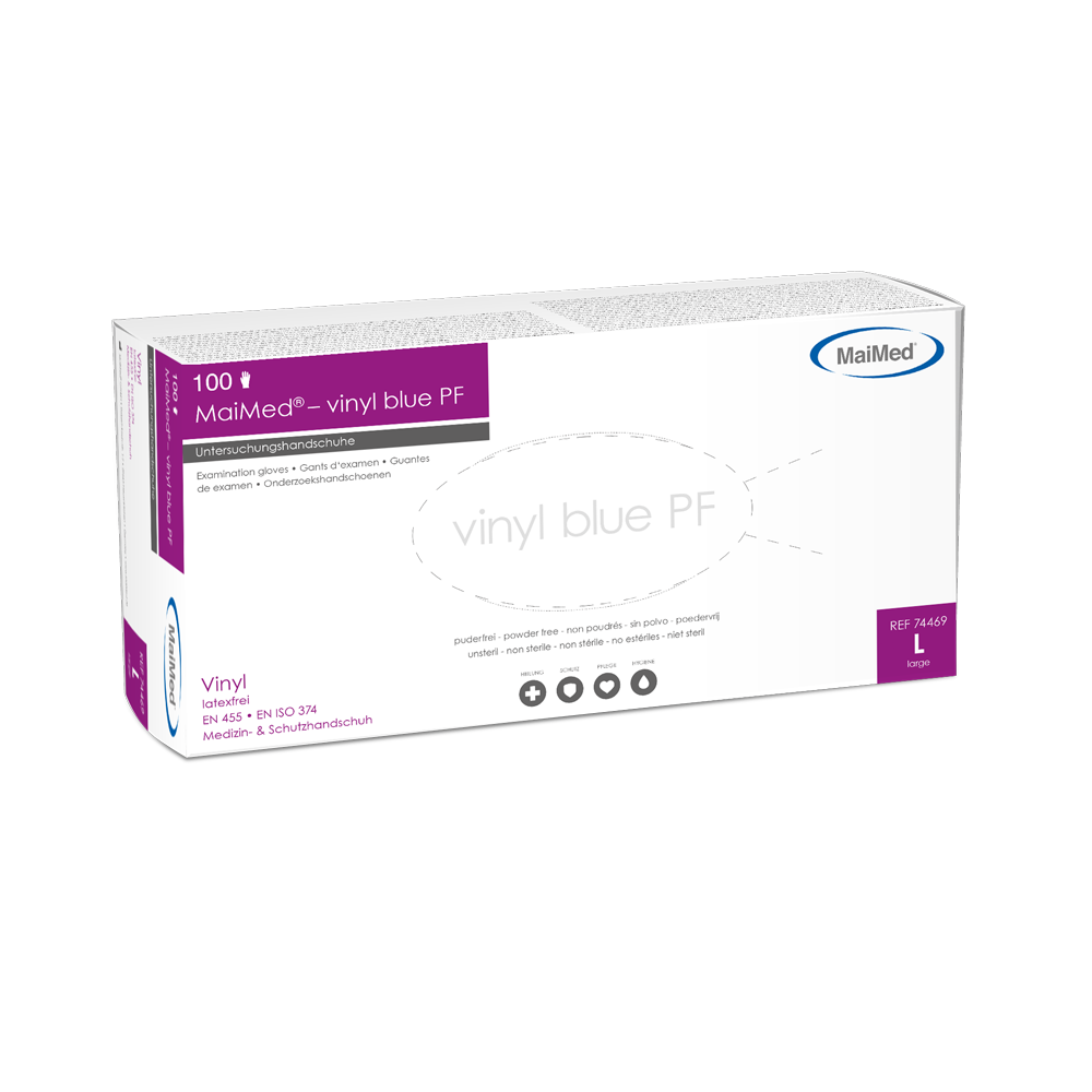 MaiMed-vinyl blue PF, gants d'examen en vinyle non stériles et non poudrés 100 pièces/boîte