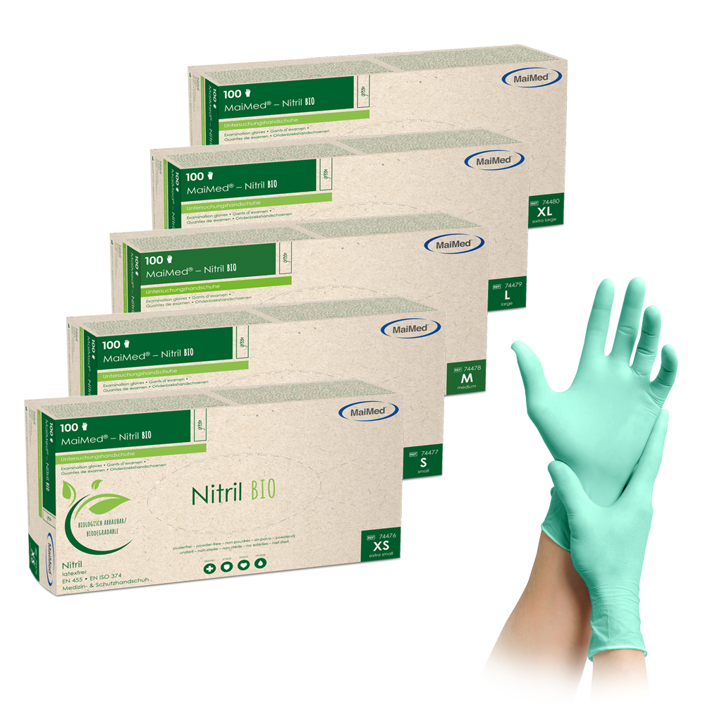 MaiMed-Nitrile BIO, non stérile, non poudré Gant en nitrile sans latex, vert, 100 pièces/boîte