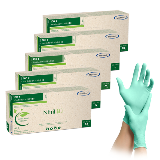 MaiMed-Nitrile BIO, non stérile, non poudré Gant en nitrile sans latex, vert, 100 pièces/boîte