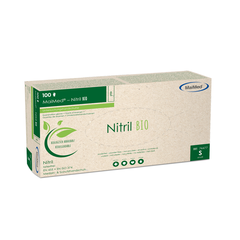 MaiMed-Nitrile BIO, non stérile, non poudré Gant en nitrile sans latex, vert, 100 pièces/boîte