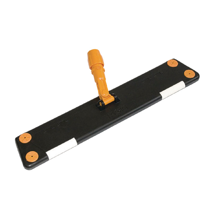 Le TASKI Lamello Balai à poussière/humide 1 pc de Diversey Deutschland GmbH & Co. OHG est un support de moppe rectangulaire noir avec des accents orange, une poignée centrale pivotante orange et deux bandes blanches à utiliser avec un tissu en microfibre.