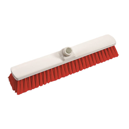 Le balai intérieur 400x60x50 mm doux de Diversey Deutschland GmbH & Co. OHG dispose de poils doux, d'une base en plastique rouge et blanc et d'une prise centrale pour le manche - idéal pour un nettoyage en profondeur des espaces intérieurs.