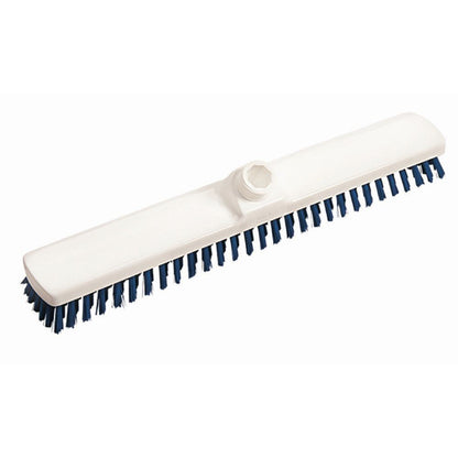 La brosse à récurer 400x60x26 mm, dure de Diversey Deutschland GmbH & Co. OHG est blanche, dispose de poils bleus denses et d'un filetage en haut pour un manche vissable – idéal pour les nettoyages en profondeur.
