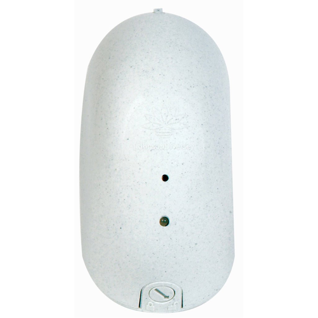 Le diffuseur de parfum Good Sense de Diversey Deutschland GmbH & Co. OHG est un appareil mural automatique blanc, ovale, avec un capteur et un bouton à l'avant, une fente de recharge en bas et il est livré avec des piles (1 pièce).