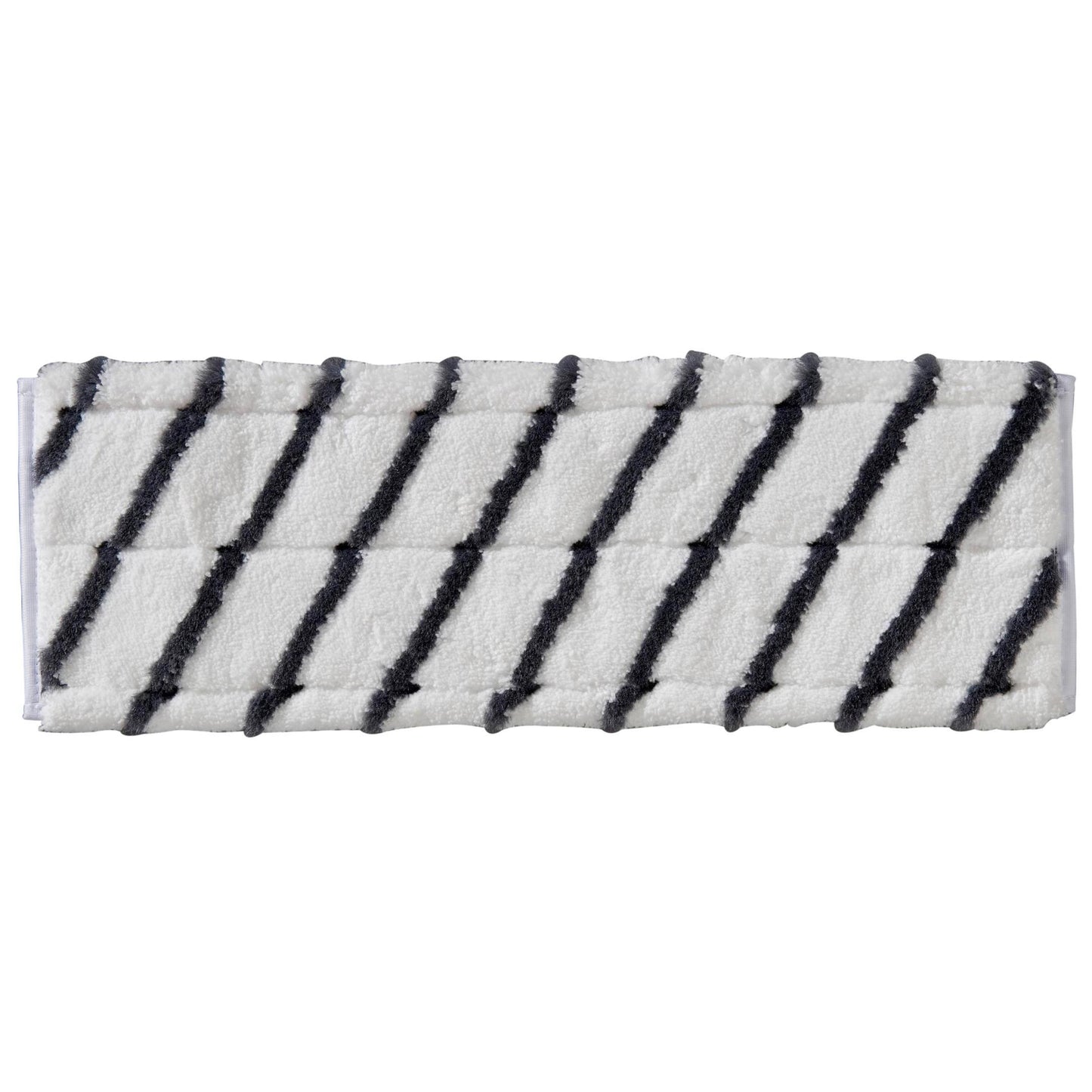 La TASKI MicroEasy Scouring Mop de Diversey Deutschland GmbH & Co. OHG est un tampon rectangulaire blanc avec des rayures noires diagonales, idéal pour le nettoyage des carreaux et l'élimination des salissures tenaces. Carton avec 5 paquets.