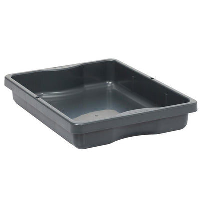 Le tiroir TASKI de Diversey Deutschland GmbH & Co. OHG est un plateau en plastique noir rectangulaire avec des côtés plats et une surface intérieure lisse, idéal comme solution de rangement durable, illustré sur fond blanc.