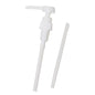 Une pompe en plastique blanche Diversey pour bouteilles Euronorm et Soft Care Man de 1l et 500ml (débit de 2ml, DIN25, tubes plongeurs de 125mm et 170mm), illustrée avec une extension ; paquet de 5, de Diversey Deutschland GmbH & Co. OHG.