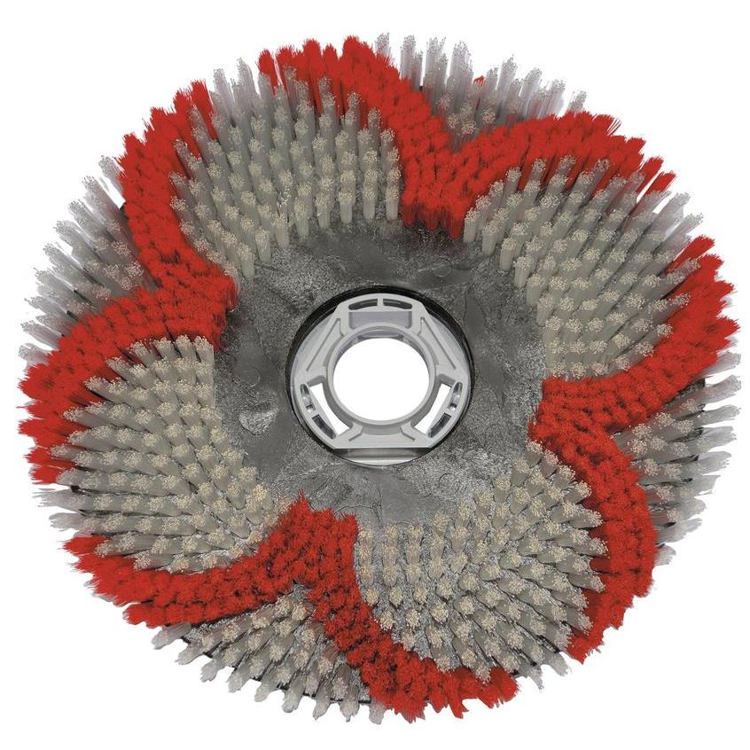 La brosse à récurer économisant l'eau Diversey (38 cm) pour swingo XP R a des poils gris, une spirale de poils rouges et un moyeu central en plastique - idéale pour le nettoyage écologique. Vendue à l'unité par paquet.
