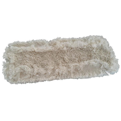 La TASKI Multi Mop Cut Fringe de Diversey Deutschland GmbH & Co. OHG est une tête de vadrouille rectangulaire en microfibre de couleur crème avec des franges hirsutes sur les bords et un centre texturé, illustrée sur un fond blanc.