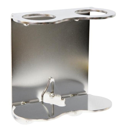 Le support mural LAPE de Diversey Deutschland GmbH & Co. OHG est un support mural en acier inoxydable avec deux ouvertures circulaires supérieures et une surface inférieure incurvée, idéal pour la fixation sécurisée d'objets ou de conteneurs cylindriques.