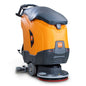 Une autolaveuse Diversey TASKI ULTIMAXX 1900 SD43 Economy P BMS 25A orange-gris avec un réservoir de 42L et un disque unique de 43cm, montrée de dos sur un fond blanc.