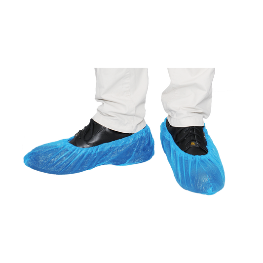 Couvre-chaussures MaiMed-Cover CPE Couvre-chaussures jetables en CPE, bleus, 100 pièces/paquet. | Paquet (100 pièces)