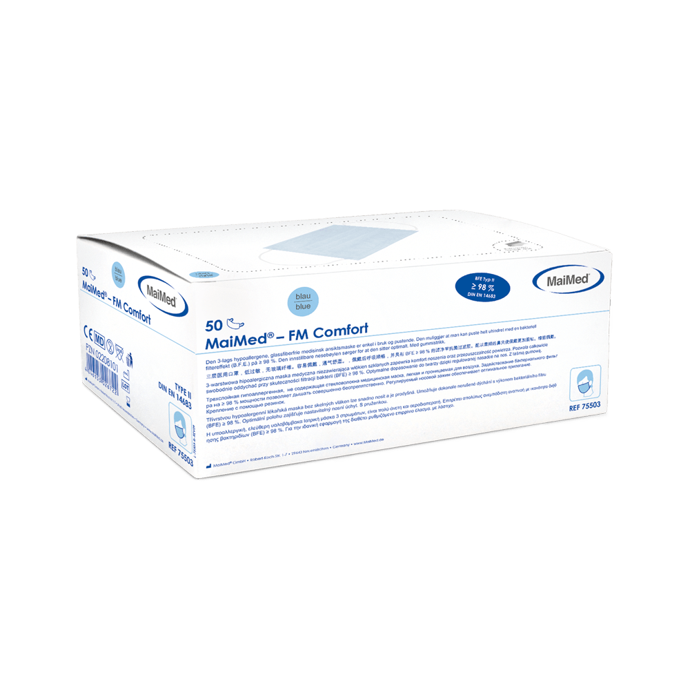 Masque chirurgical MaiMed-FM Comfort, non stérile, 3 épaisseurs, 50 pièces/boîte