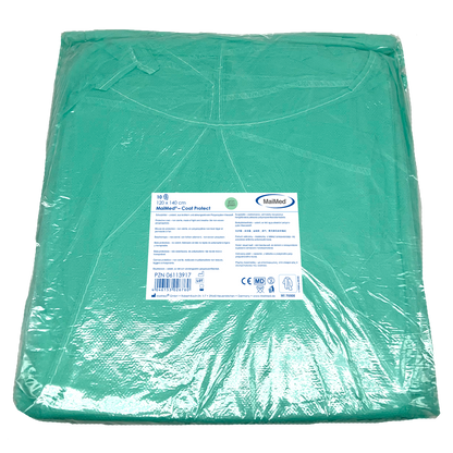 MaiMed-Coat Protect, blouse de protection en polaire, verte non stérile, poignets élastiques, longueur 120 cm, 10 pièces | Paquet (10 pièces)