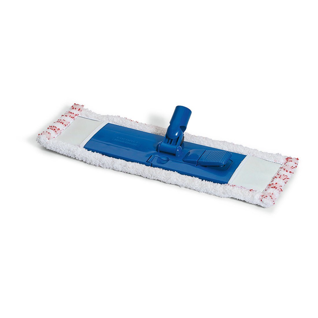 La Nölle Profi Brush Bodenwischer (45x15 cm) de Nölle Profi Brush Bürsten- & Pinseltechnik e.K. est une tête de balai plat en plastique avec un tampon en microfibre blanc/rouge, conçue pour le nettoyage des sols et dotée d'un support central pour manche.