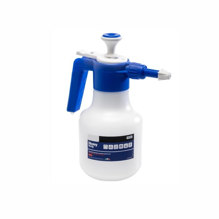 Le pulvérisateur Arcora Arspray Delta-Tec 2 (1710 ml, Bleu-Blanc, joint Viton) de Arcora International GmbH dispose d'une poignée de pompe, d'une buse et de marquages de mesure - parfait pour le nettoyage professionnel.