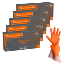 Gant en nitrile MaiMed-Diamond Grip+ orange, non stérile, sans latex