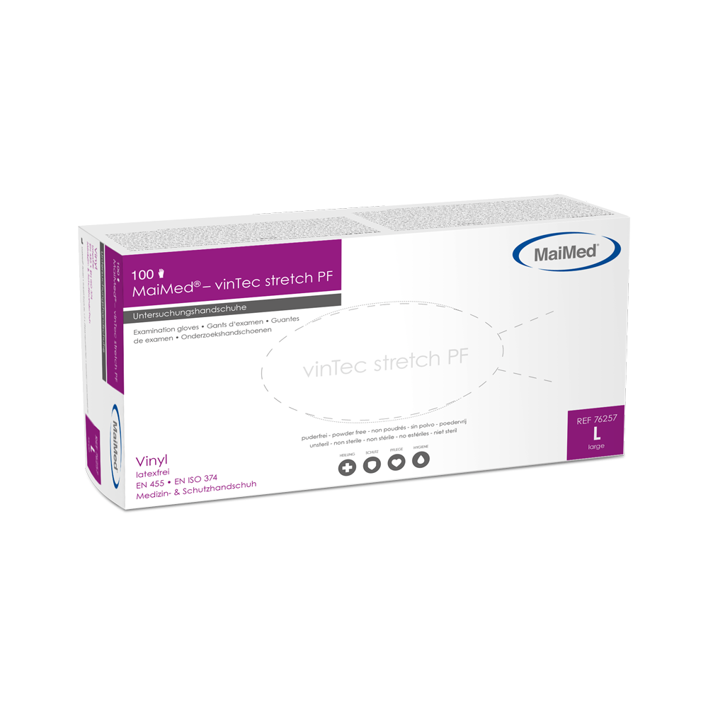 MaiMed-vinTec Stretch PF, non stériles, gants d'examen en vinyle poudré 100 pièces/boîte