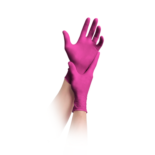 Gants MaiMed-solution100 sans latex, magenta, non stériles, non poudrés