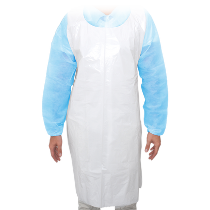 MaiMed-Apron Light PE, tablier en PE 75x120cm blanc, 100 pièces/paquet, bloqué, surface lisse | Paquet (100 pièces)
